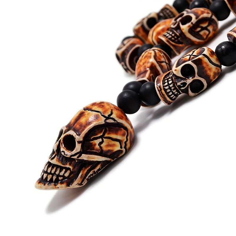 Punk Rock Skull Bead Necklace Halloween Decor 24 x14 x16mm 10mm Beads